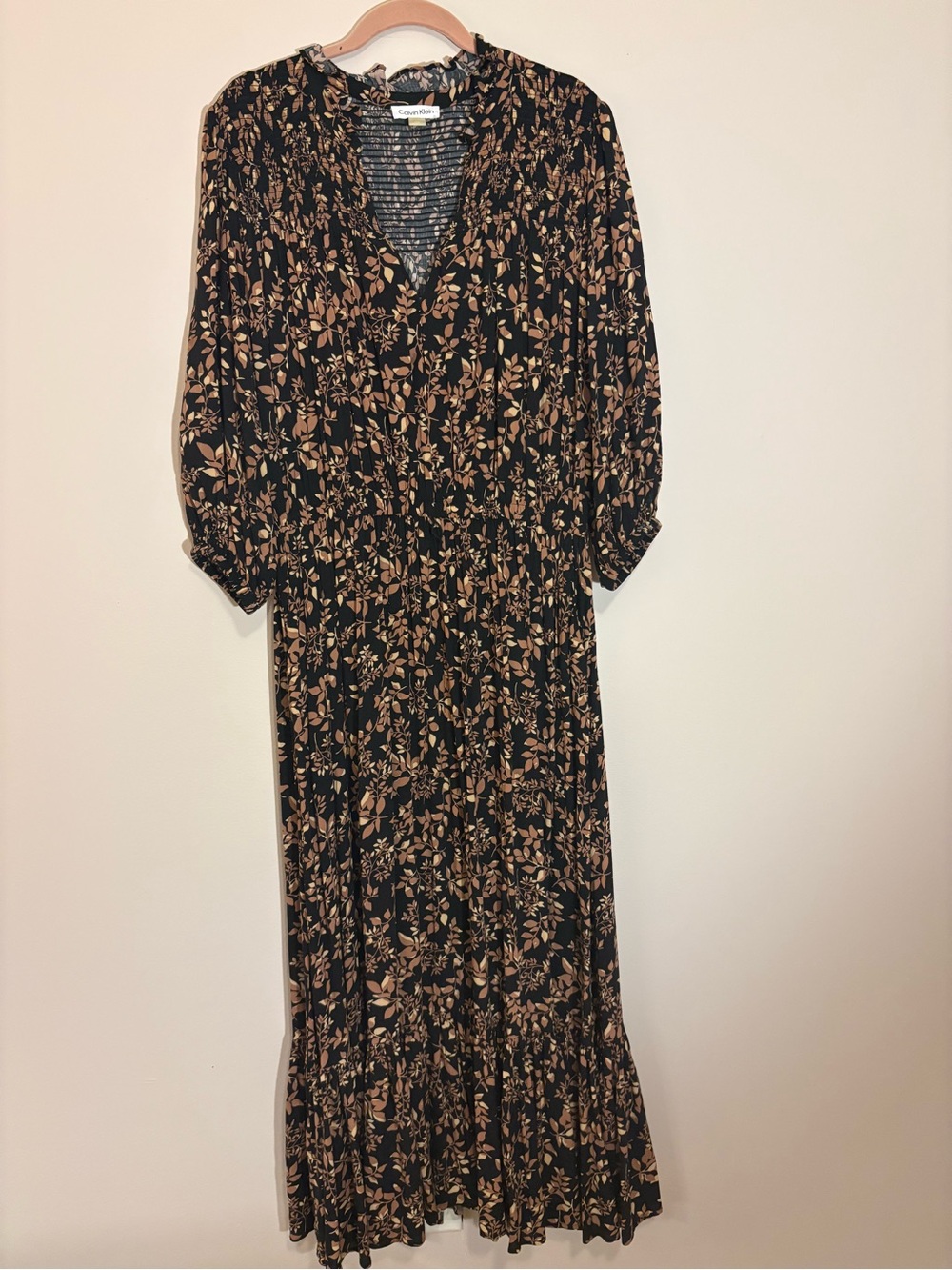 Calvin Klein Black Maxi Dress with Tan Floral Print